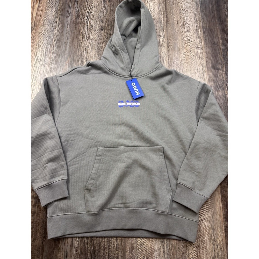 Hugo Boss Hoodie Mens Terry Cotton Nifty Pullover Sweatshirt Grey L